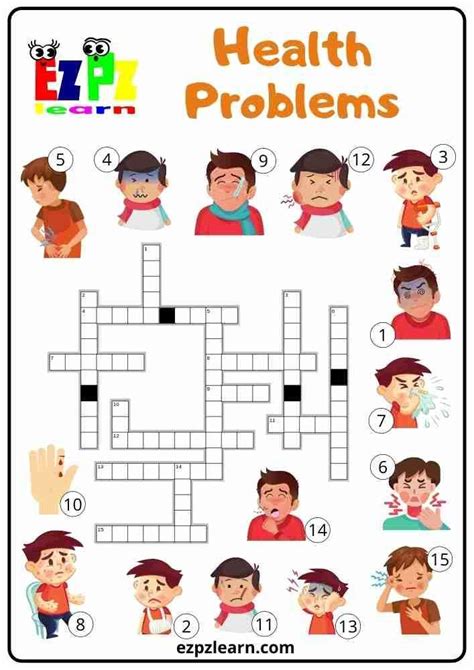 Free Printable English Crosswords Game Topic Health Problem Worksheets