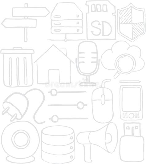 Set Of Diverse Technological Items And Equipment Doodle Icons Seamless