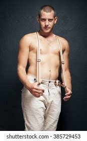 Sexy Man Shirtless Suspenders Stock Photo Shutterstock