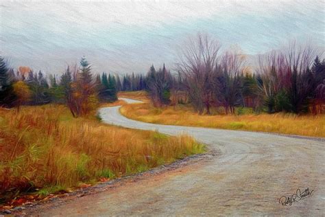 Winding Dirt Road Through New Hampshire Autumn Landscape Digital Art