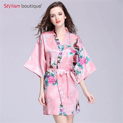 Sexy Silk Satin Robe Floral Bathrobe Short Kimono Robe Night Robe Bath Robe Dressing Gown For