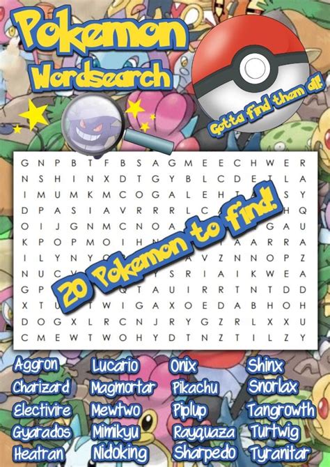 Pokemon Wordsearch Party Game Word Search Pocket Monsters Etsy Uk
