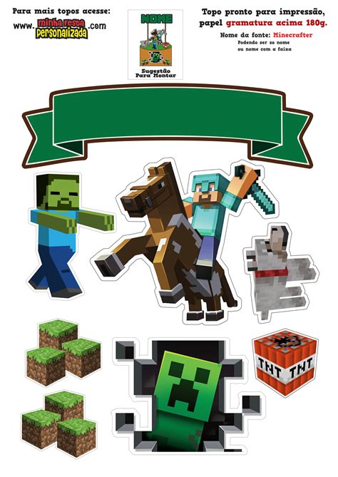 Topo De Bolo Minecraft Para Imprimir Bolo Mine Craft Bolo Minecraft