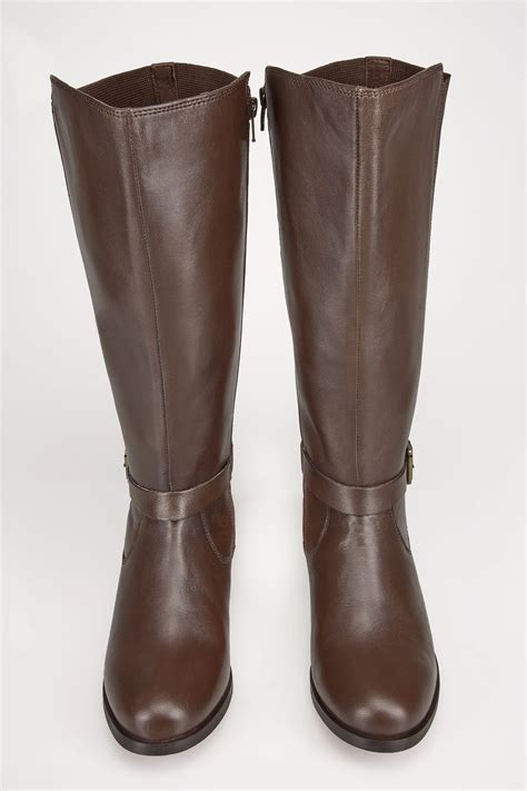 Brown Leather Xl Calf Riding Boots With Stretch Panels And Buckle In True Eee Fit Sizes 4eee To 10eee