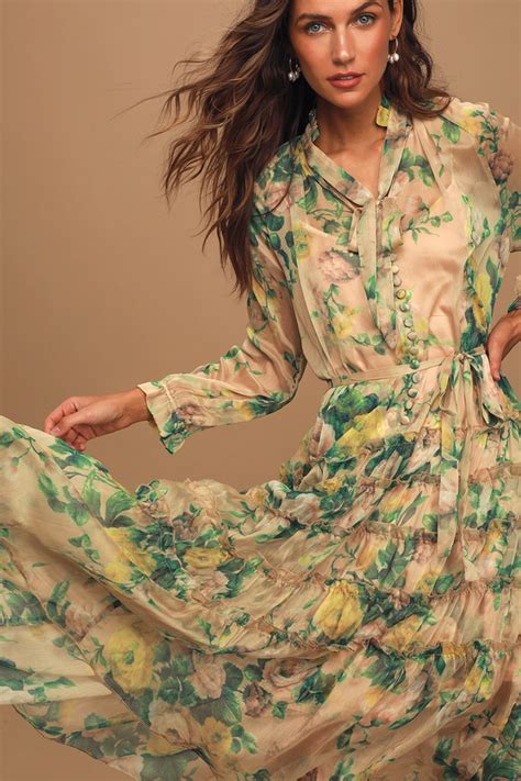 Opt Cosmia Floral Print Dress Ruffled Tiered Midi Dress Lulus