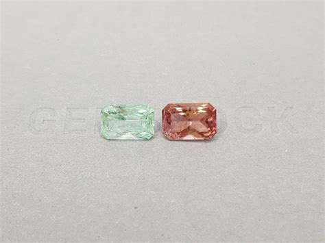 Pair Of Pink And Light Green Radiant Cut Tourmalines 433 Ct Price 520