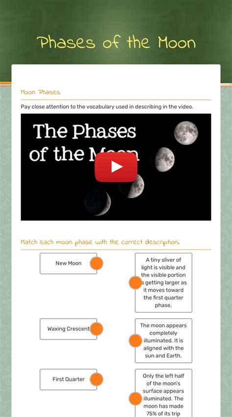 Phases of the Moon Worksheet | Science worksheets, Learning worksheets, Worksheets
