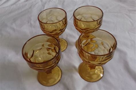 Vintage Honey Gold Amber Footed Glass Stems Honey Comb Pattern Honeycomb Pattern Vintage