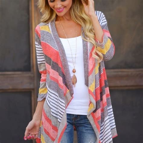 Adorable Striped Cardigan 2 Colors Outfits For Teens Fashion