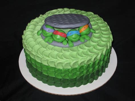 Teenage Mutant Ninja Turtles Cake With Green Ombre Buttercream Scallops
