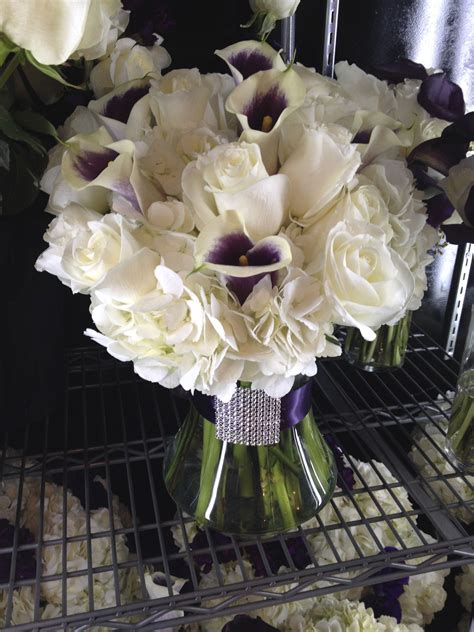 wedding centerpiece white and purple wedding picasso calla lilies hydrangea roses memorial