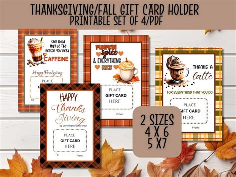 Thanksgiving T Card Printable Set Of 4thanks A Latte 5x 7 Etsy