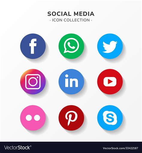 Modern Social Media Icon Set In Flat Design Vector Image