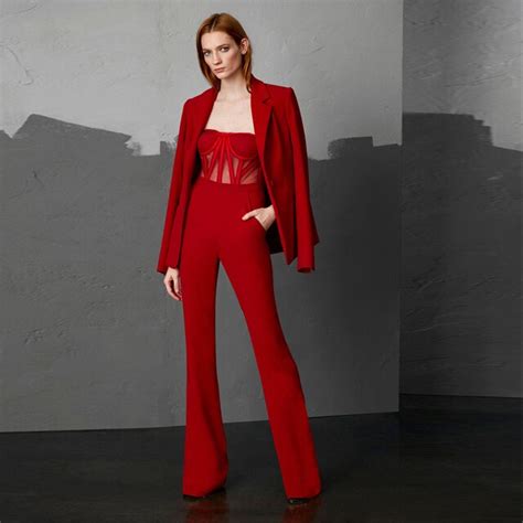 2018 New Styel Fashion Red Office Lady Suit High Quality Long Sleeve