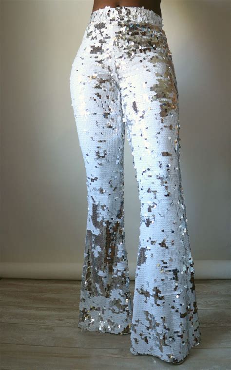 Silver And White Sequin Flare Pants Flare Pants Sparkle Outfit