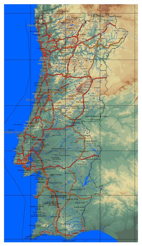 Large Physical Map Of Portugal With Roads Cities And