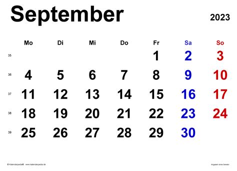 Kalender September 2023 Als Pdf Vorlagen