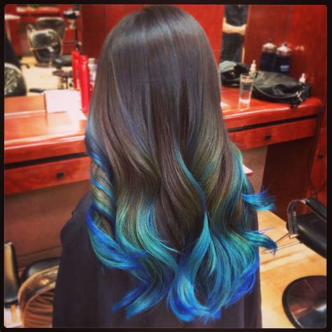 Aqua Blue Tips On Brown Hair