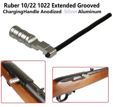 Ruger 1022 10 22 Extended Grooved Round Charging Handle Silver Anodized