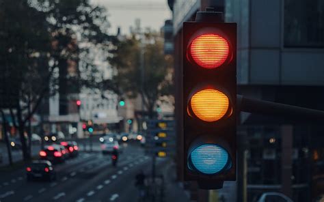 Hd Wallpaper City Lights Cars Macro Blur Buildings Traffic Light