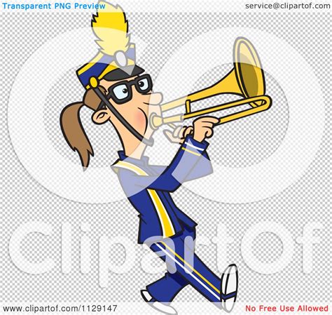 Cartoon Of A Marching Band Trombone Player Girl Royalty Free Vector