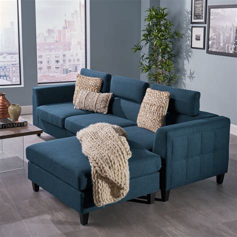 Noble House Arianna Modern Fabric Deep Seated Chaise Sectional,Navy ...