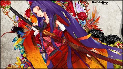 Wallpaper Colorful Birds Flowers Long Hair Anime Girls Purple