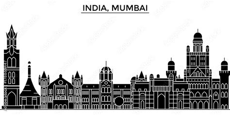 India Mumbai Architecture Skyline Buildings Silhouette Outline