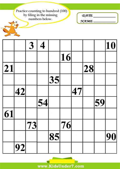 Fill in the missing numbers to 100. Fill in the Missing Numbers Worksheets | Atividades de ...