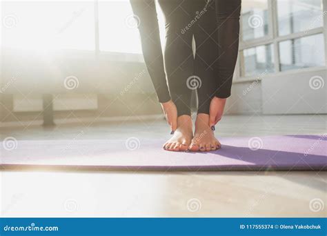 Woman Is Exercising In Gym Stock Photo Image Of Barefoot 117555374