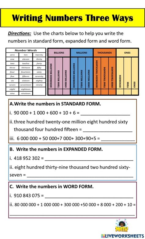 Standard Expanded Word Form Worksheets Word Form Standard Form