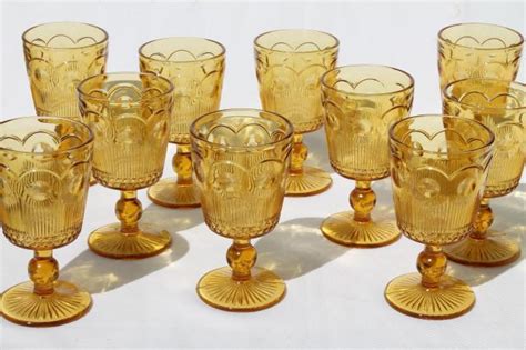 Appraise and find values for amber enameled wine decanter & goblets murano. 60s vintage amber glass goblets, Bartlett Collins ...