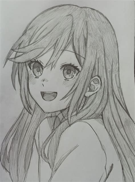 Drawing Anime Girl Using Only One Pencil By Drawingtimewithme On