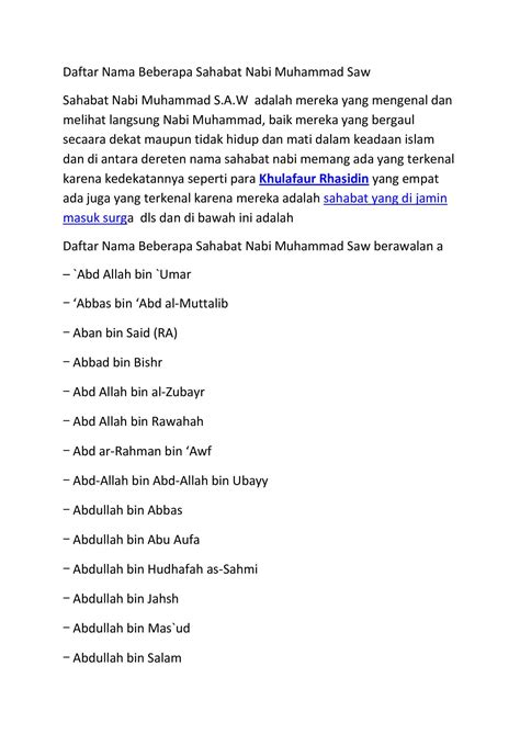 Daftar Nama Beberapa Sahabat Nabi Muhammad Spdf Docdroid