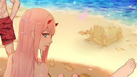 Darling In The Franxx Zero Two On Beach Hd Anime Wallpapers Hd Wallpapers Id 42408