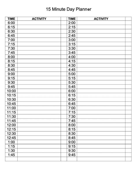Free Printable Daily Planner 15 Minute Intervals
