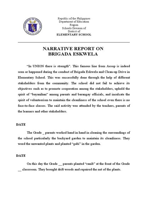 Narrative Report On Brigada Eskwela Pdf