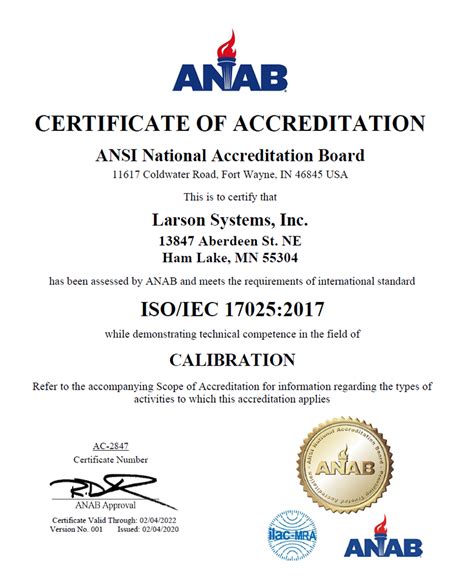 Isoiec 17025 Accreditation Spring Testers Larson Systems Inc