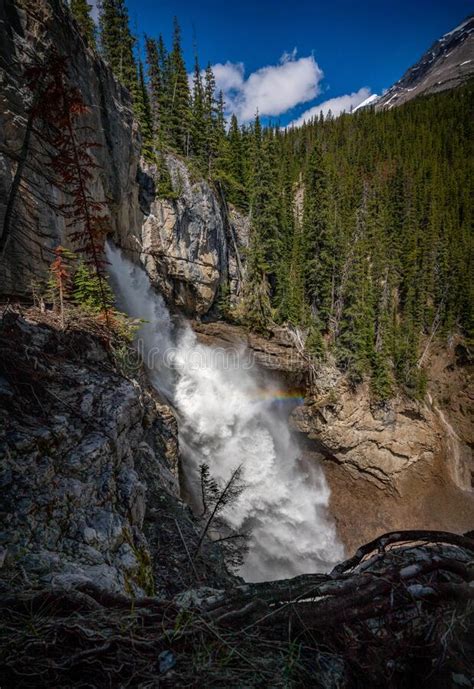 Dramatic Panther Falls With Rocky Mountain Terrain Stock Photo Image