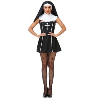 Sexy Nun Costumes Adult Women Halloween Party Cosplay Bad Habit Nun Costume Church Religious