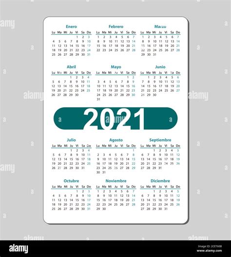 Calendario Mensual De 2021 Español Imágenes Vectoriales De Stock Alamy
