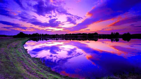 1920x1080 Shore Purple Sunset Reflection Clouds Lake