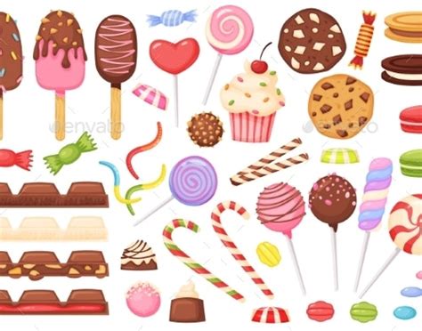 Cartoon Candies Sweets Desserts Lollipops Vectors Graphicriver