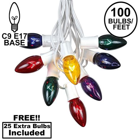 100 Multi Color C9 Christmas Light Set On White Wire Novelty Lights Inc