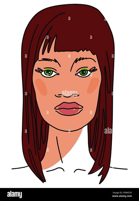 Abstract Brunette Woman Portrait With Long Hair Line Drawing Aesthetic Face Sketch Vector