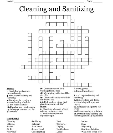 Cleaning and Sanitizing Crossword - WordMint