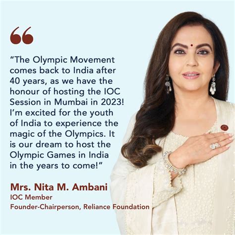 Nita Ambanis Leadership Symbolic Of Indias Surge Towards Olympic