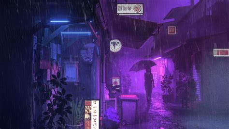 Village Street Neon Girl Umbrella Hd Anime 4k Wallpapers Images Backgrounds Photos And Pictures