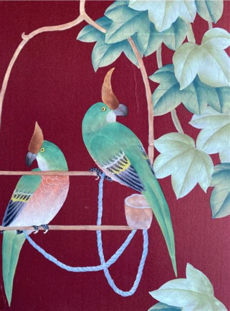Chinoiserie Handpainted Silk Wallpaper Vines And Etsy