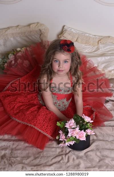 Portrait Little Girl Princess Red Dress Stock Photo 1288980019